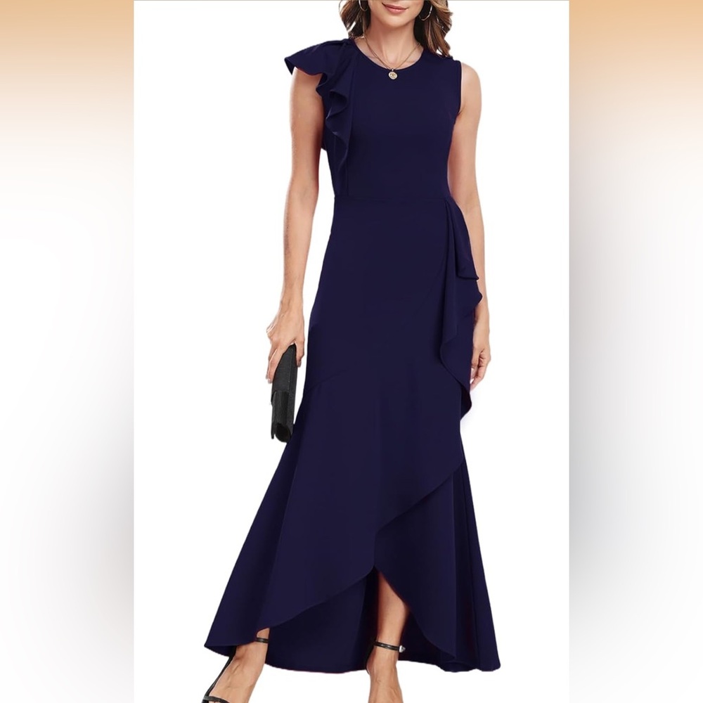 Long Formal Dresses for Women Black Cocktail Evening Gowns Elegant Ruffled